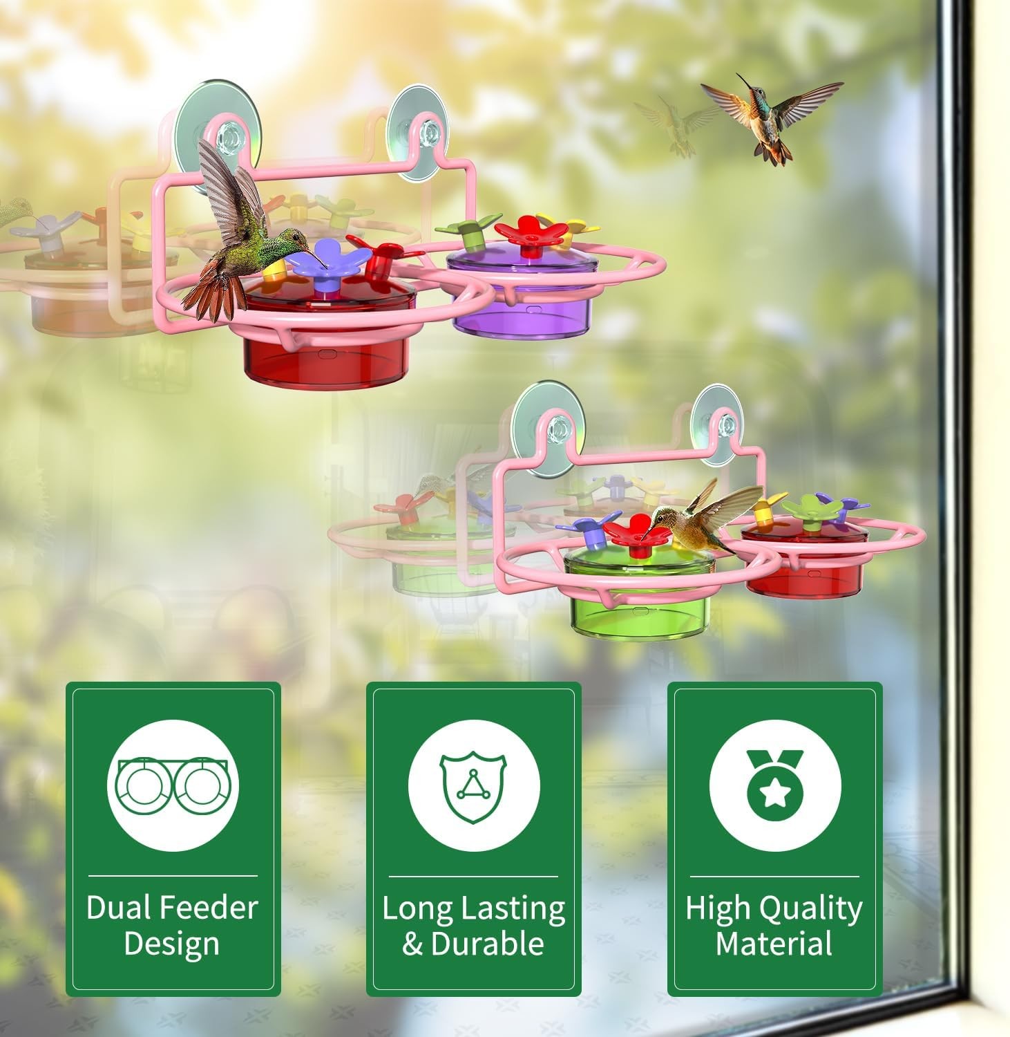 2 Pack Window Hummingbird Feeder, Small Feeder for 2PC-Pink