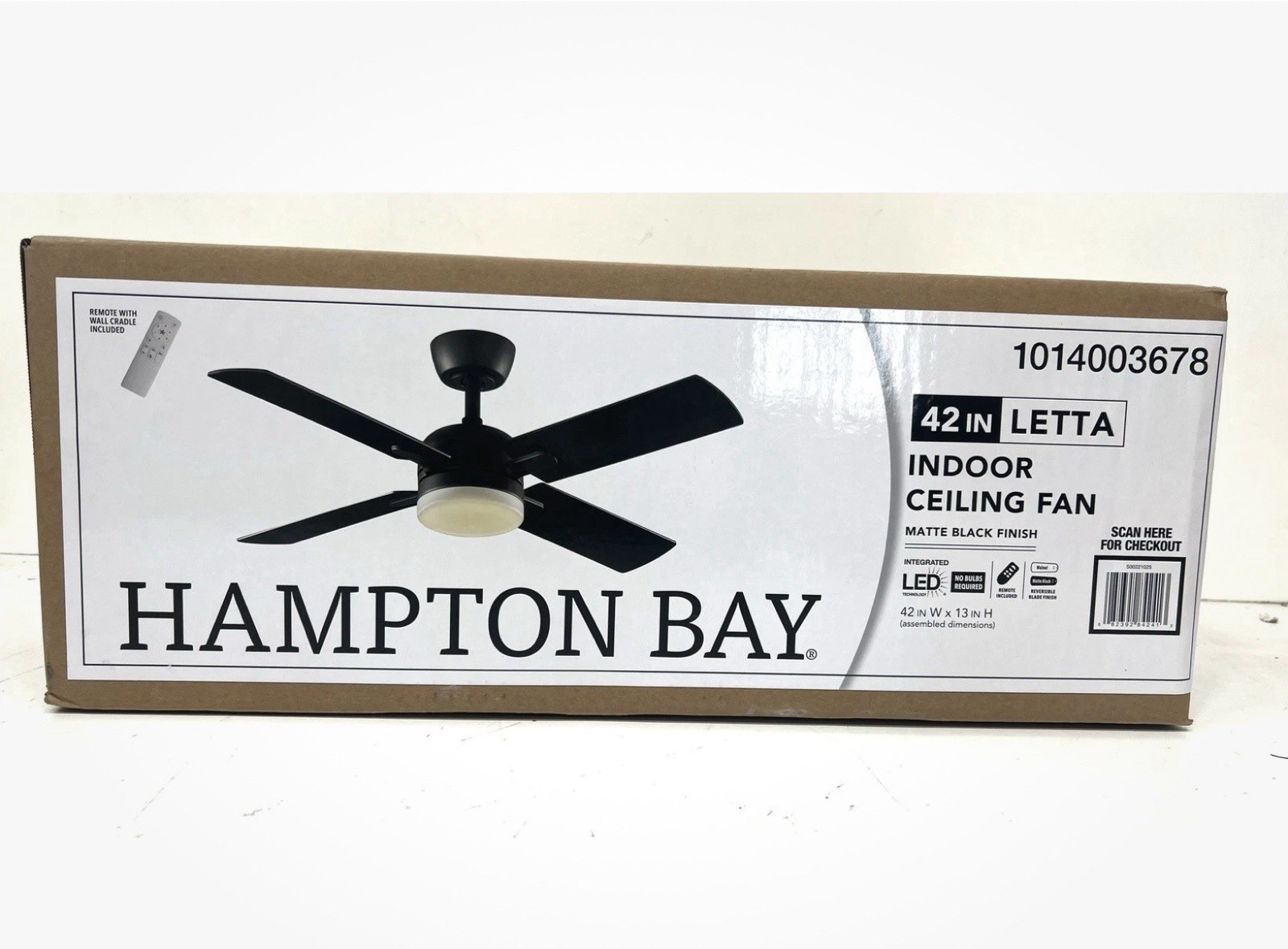 Hampton Bay Letta 42 in. LED Indoor Matte Black Ceiling Fan with Remote