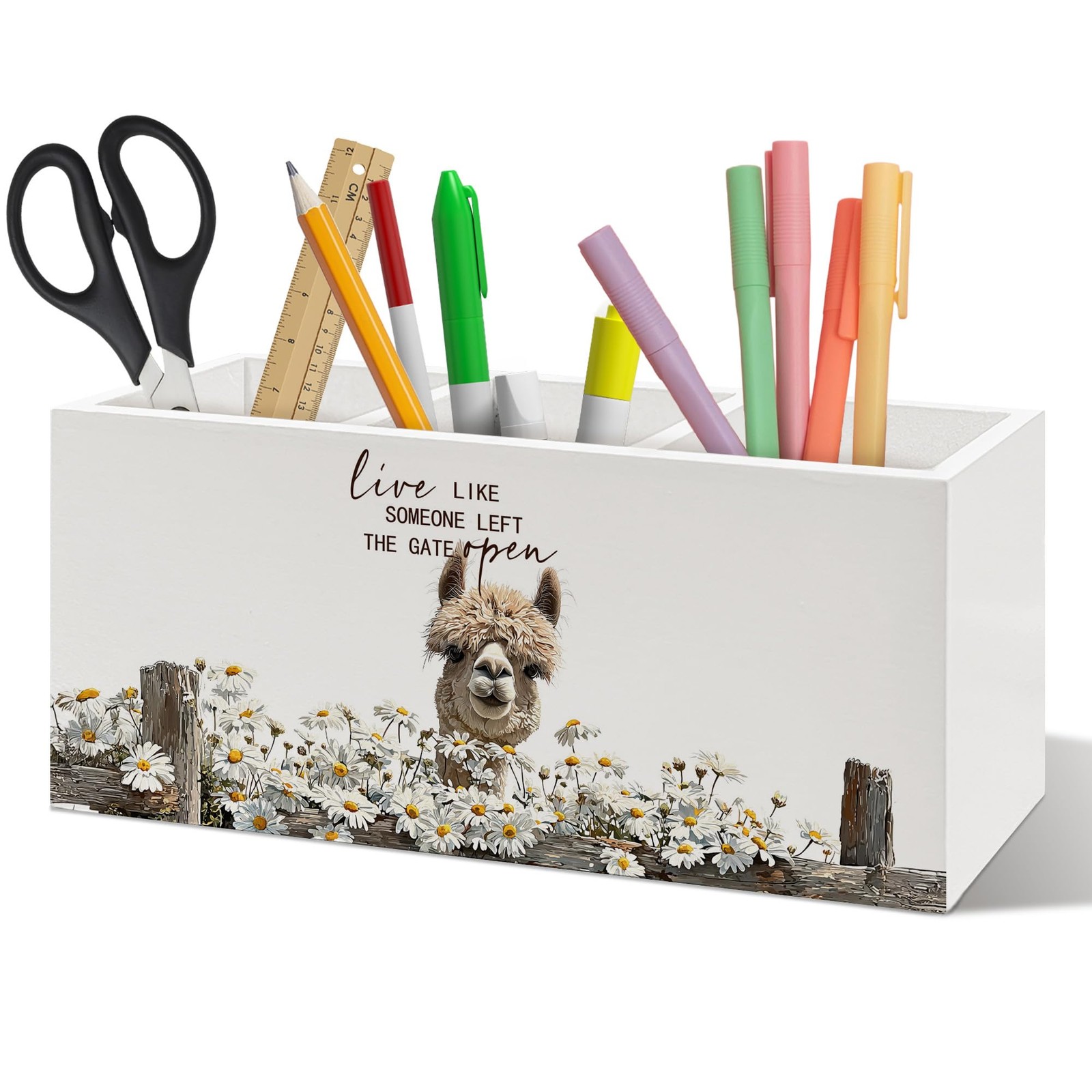Rustic Alpaca Pen Holder Organizer, Farmhouse Alpaca Gifts for Women Desk Dec...