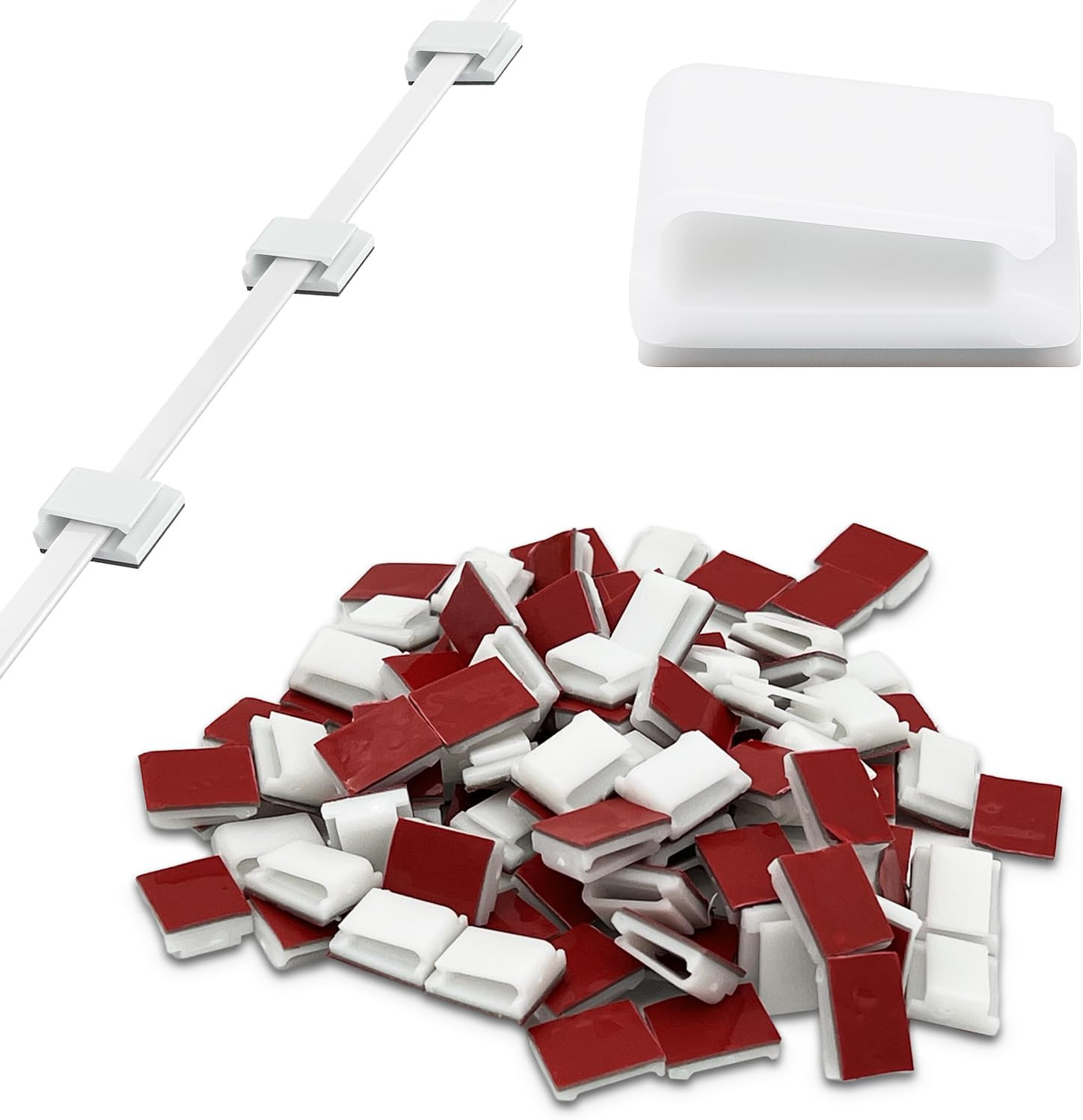 White Adhesive Ethernet Cable Clips – Flat & Round Cord Holders for Wall, Desk,