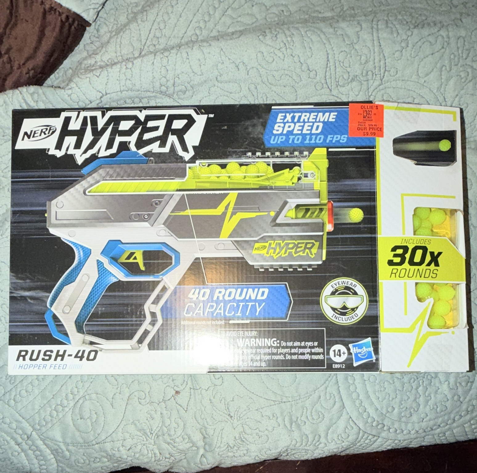 NERF Hyper Rush-40 Hopper Feed Blaster, 40-Round Capacity w/ 30 Rounds