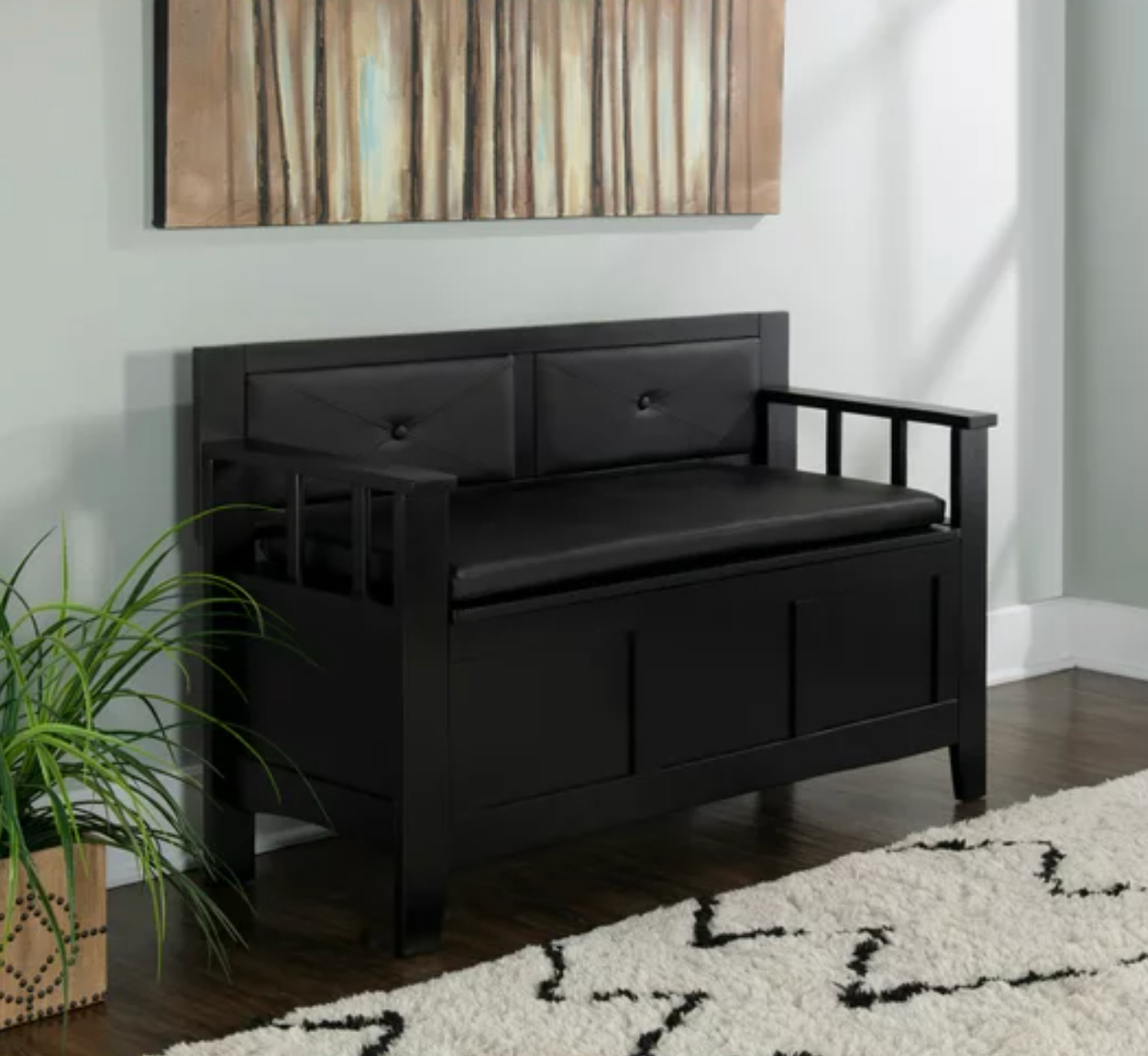 Large Entryway Bench Storage Cabinet Mudroom 2 Person Lift-top Seat Black NEW