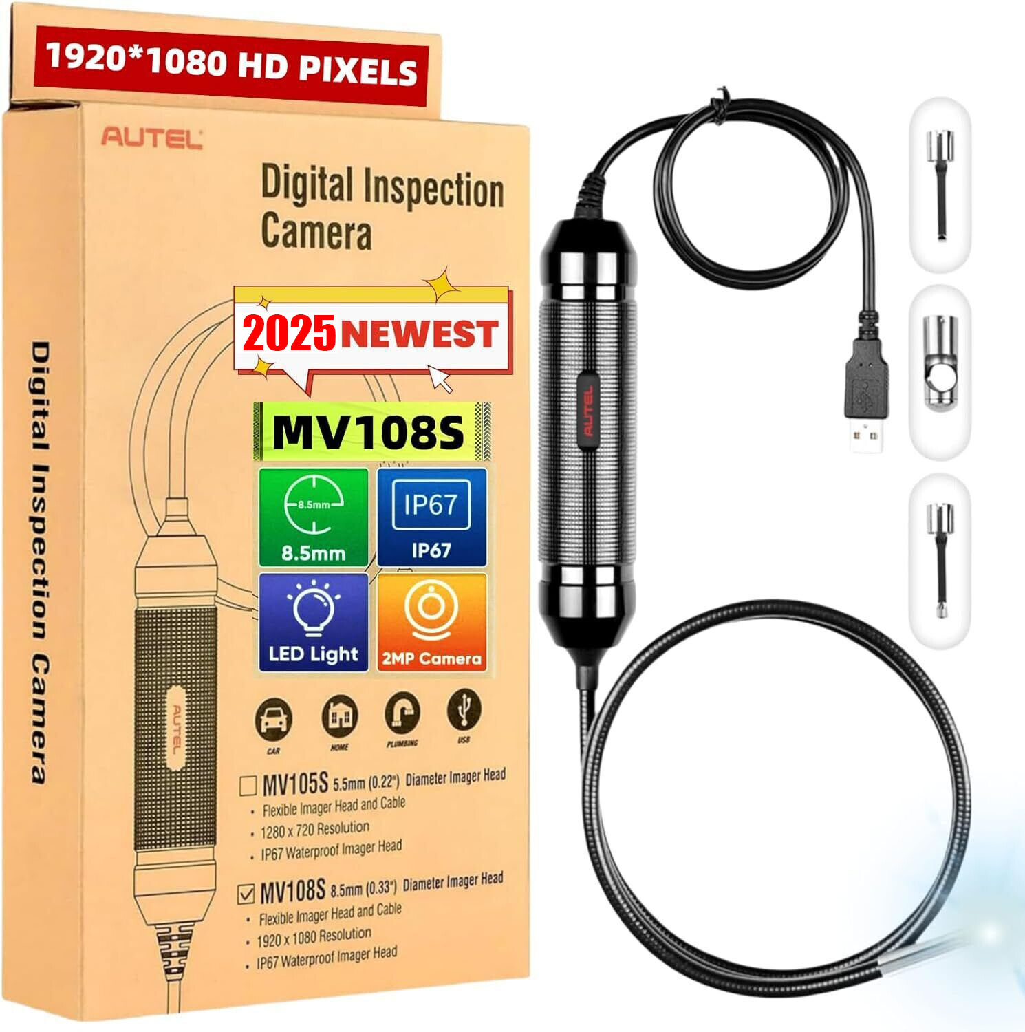 Autel MaxiVideo MV108S 8.5mm Borescope Inspection Camera Upgrade of  MV105/MV108