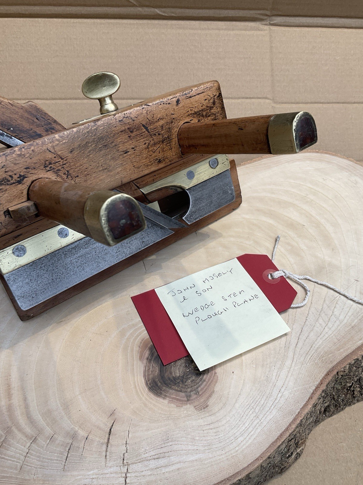 John Moseley & Sons Vintage Wooden Plough Plane with Brass Fittings