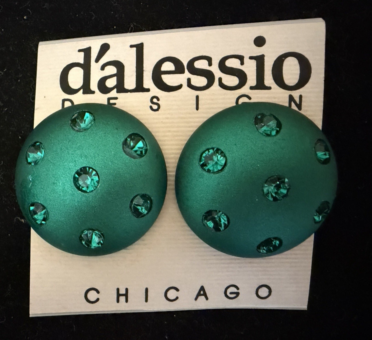 Vintage Retro 1980's Runway Green Rhinestone Circle Earrings: Dalessio