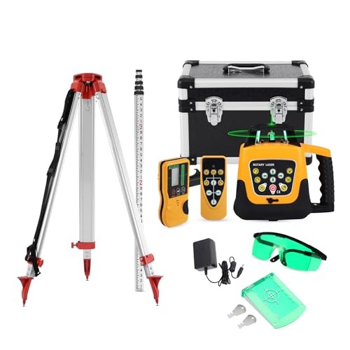 360° Self-Leveling Green Beam Rotary Laser Level Kit w/Tripod+Grade Rod |