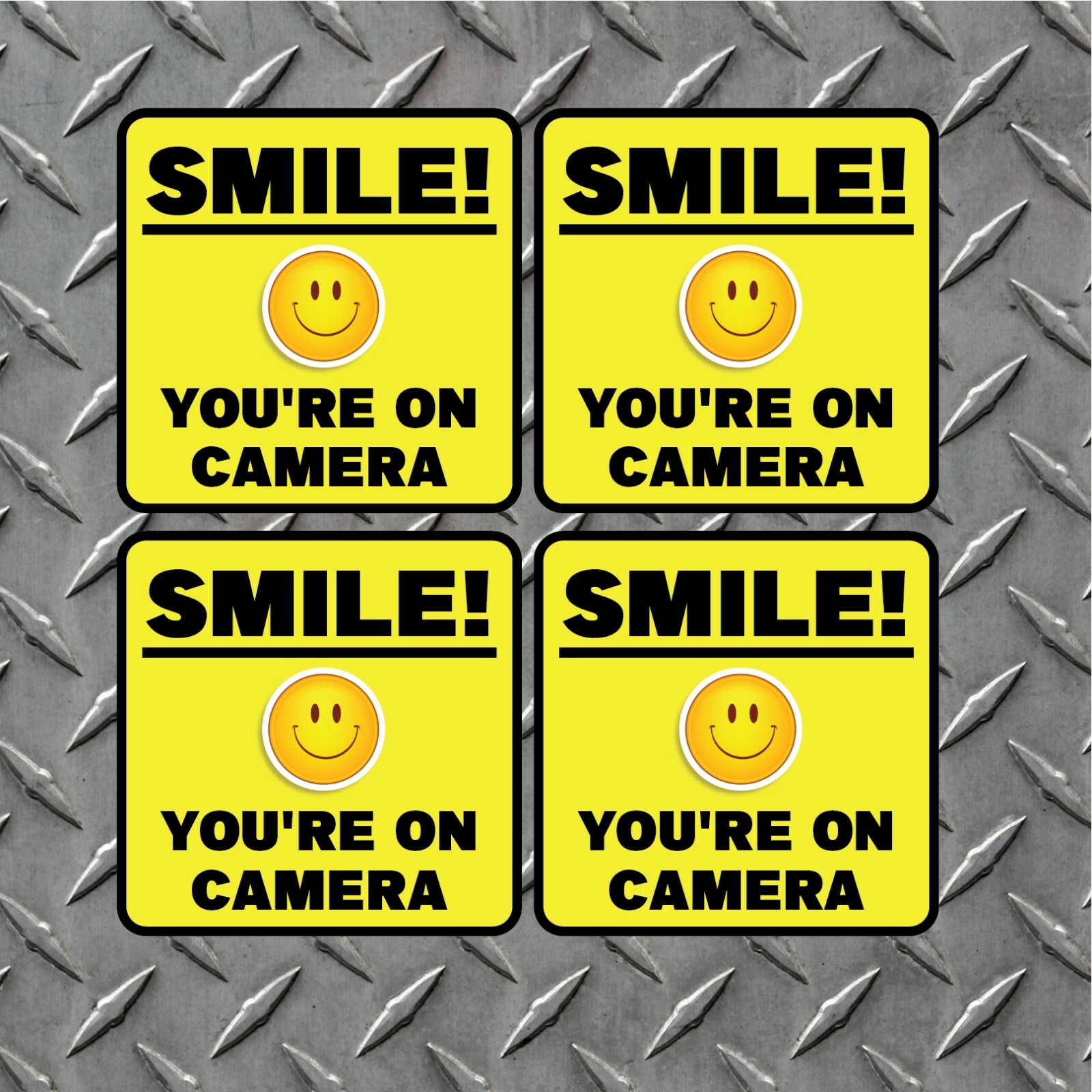 4 SMILE YOU'RE ON CAMERA Peel and Stick Vinyl Decals Indoor/Outdoor FREE SHIP