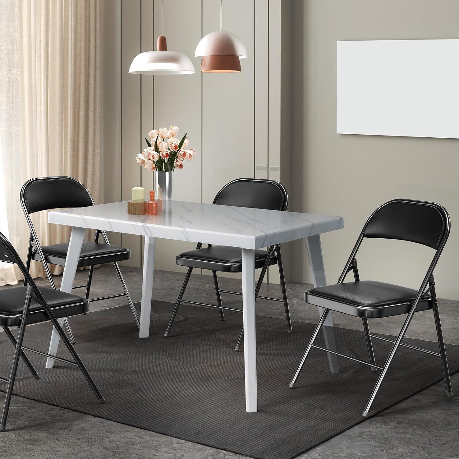 6 Pack Folding Chairs Padded Seats, Metal Frame Pu Leather Seat & Back, 350 lbs