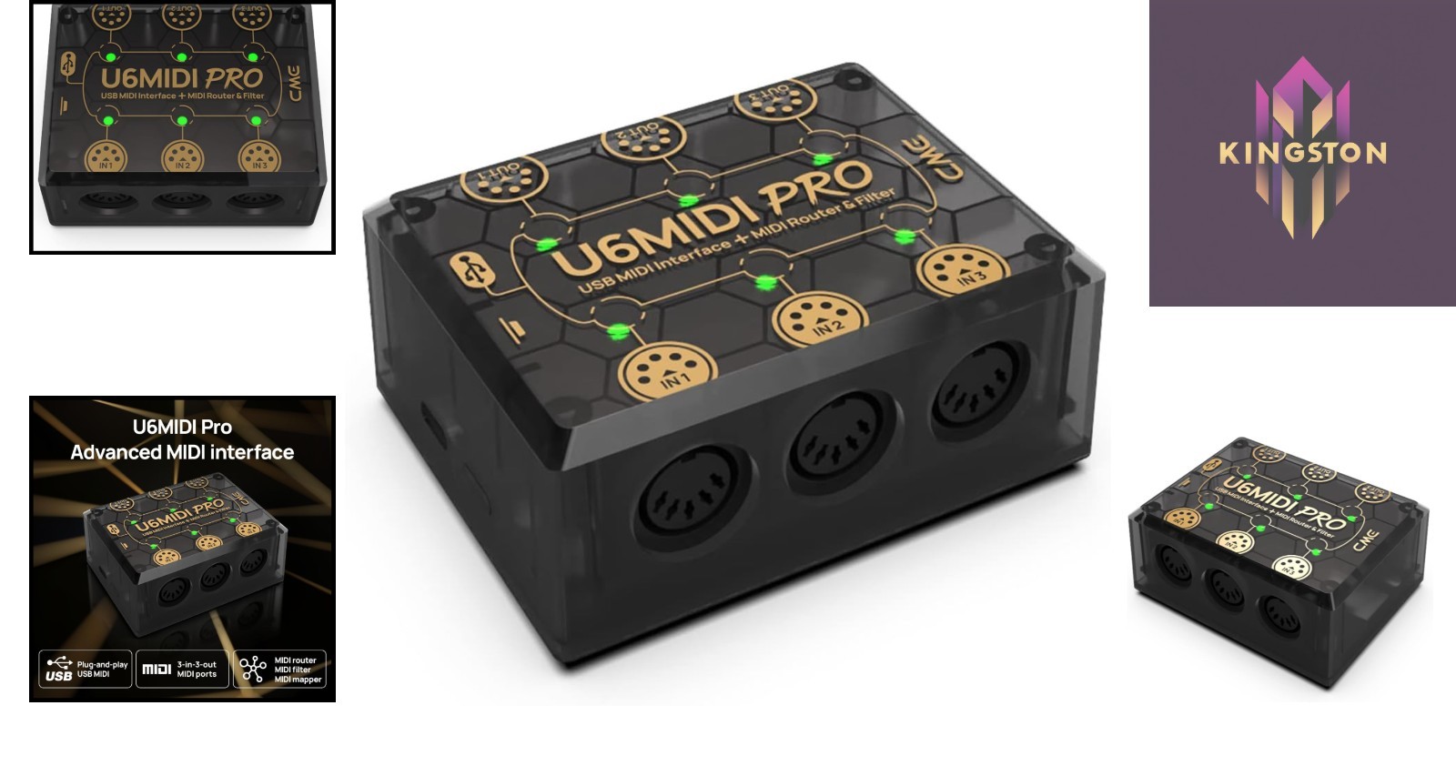 Professional USB-C MIDI Interface with 3-in-3-out Capability - Compact Design