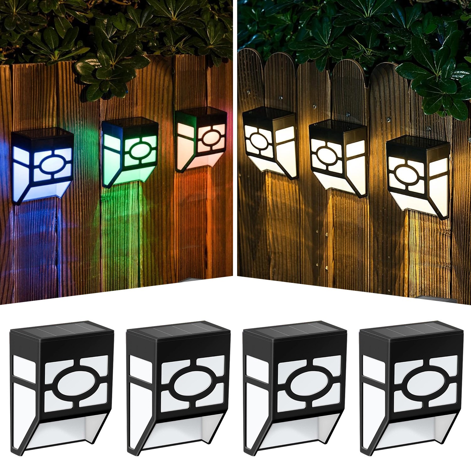 4Pack LED Solar Fence Light Outdoor Garden Deck Wall Decor Lamp 8 Lighting Color