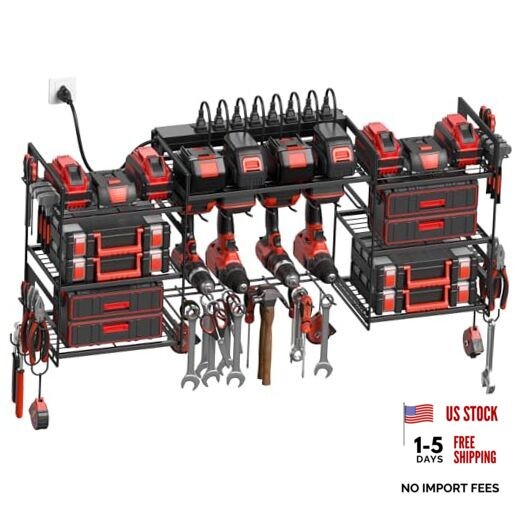 Power Tool Organizer Wall Mount, Large Tools and Battery Storage 6FT Black