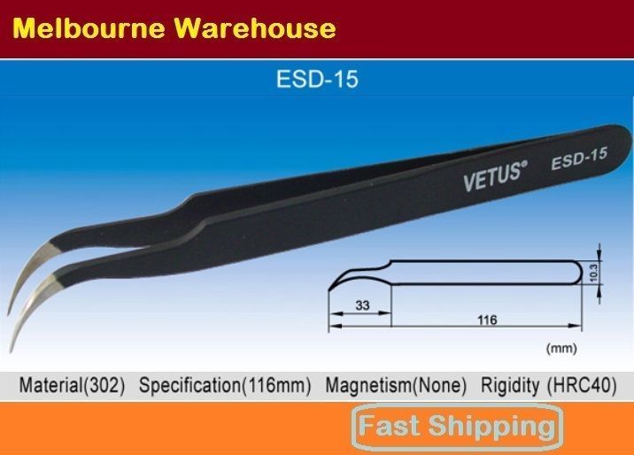 VETUS Original Genuine High Quality Anti-static Switzerland Tweezers ESD-15 AU