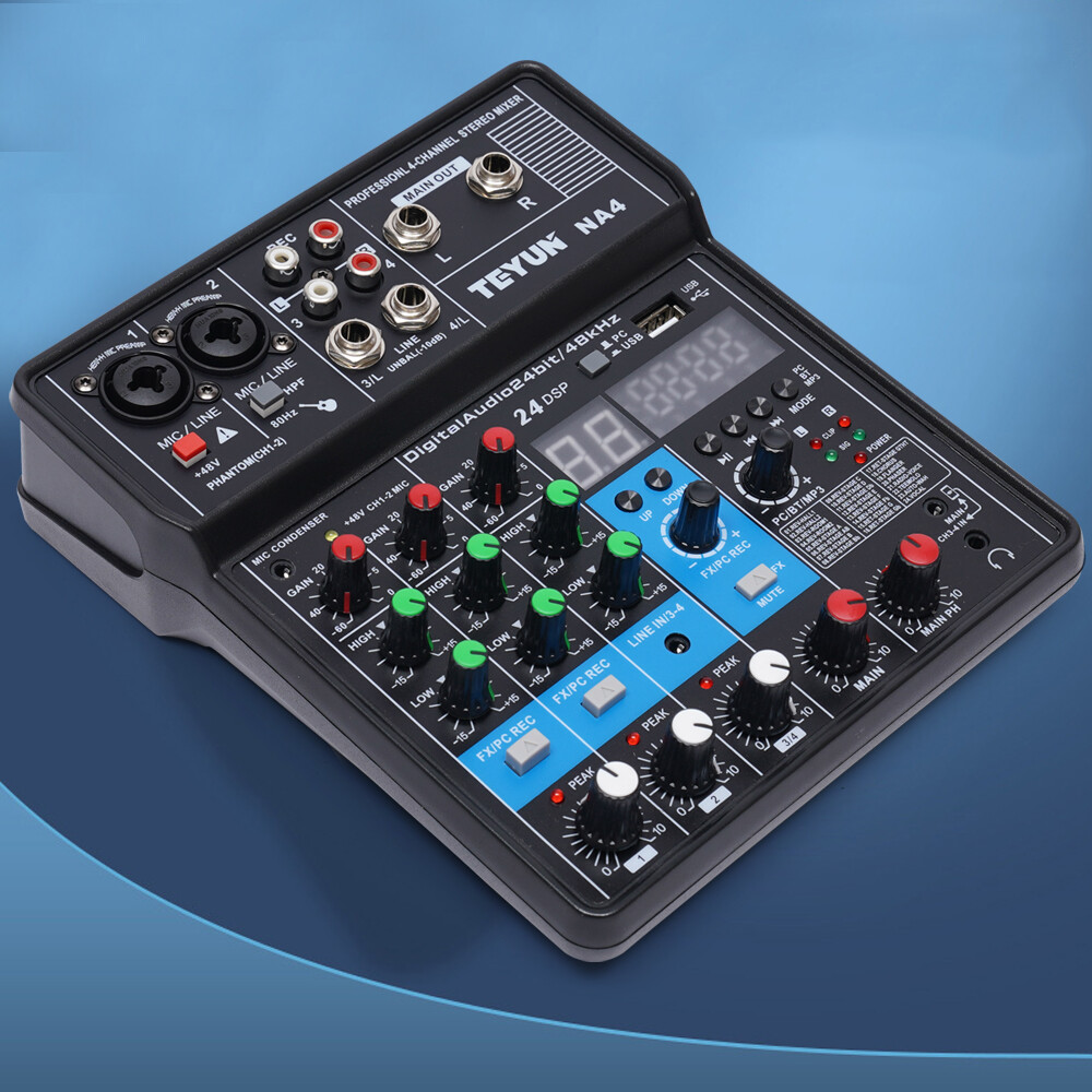 Pro 4 Channel Studio Audio Mixer Bluetooth USB DJ Live Sound Mixing Console