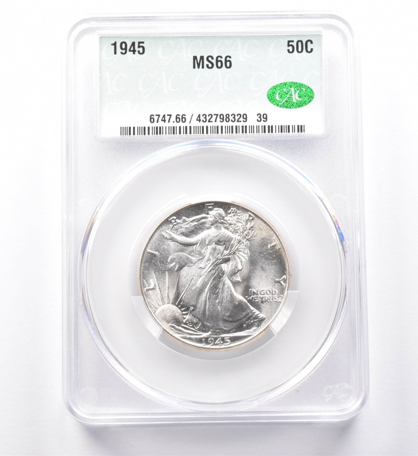 1945 Walking Liberty Half Dollar MS66 CAC *0019