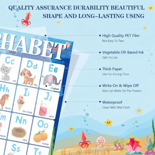 18 Pcs Educational Posters for Classroom, Laminated Preschool Learning Ocean