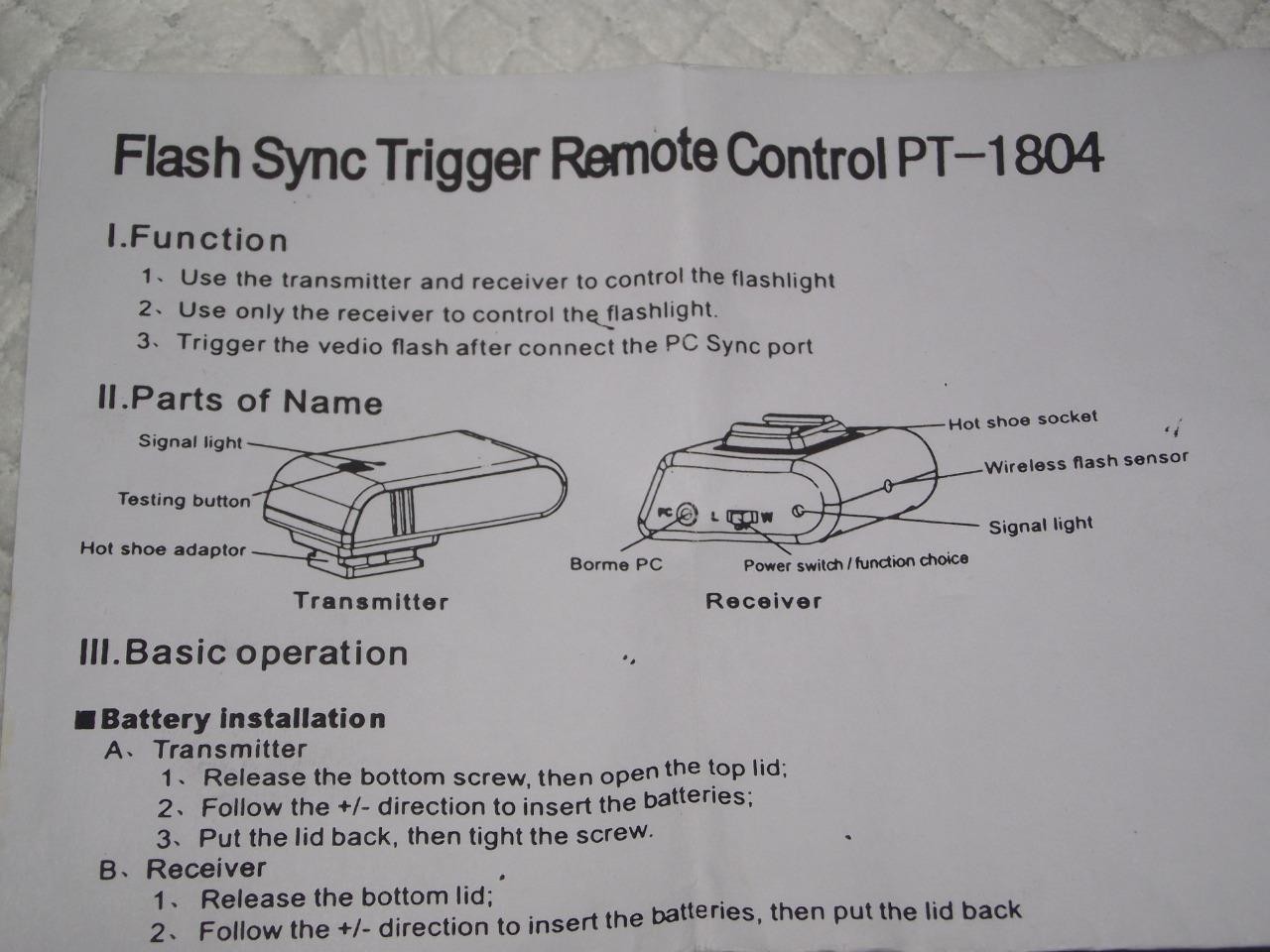 VISICO PT-1804 FLASH SYNC TRIGGER REMOTE CONTROL, NEW IN BOX