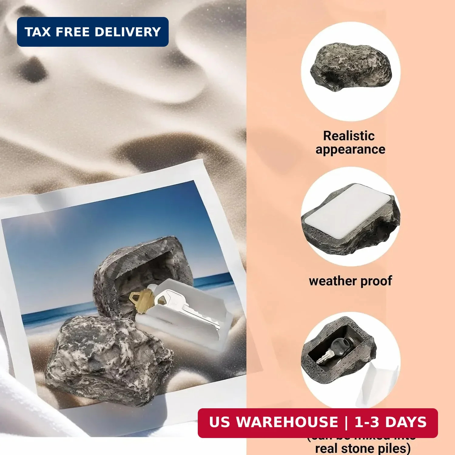 Outdoor Hidden Key Storage Rock, Gray Stone-Look, Never Locked Out! Outdoor Fake
