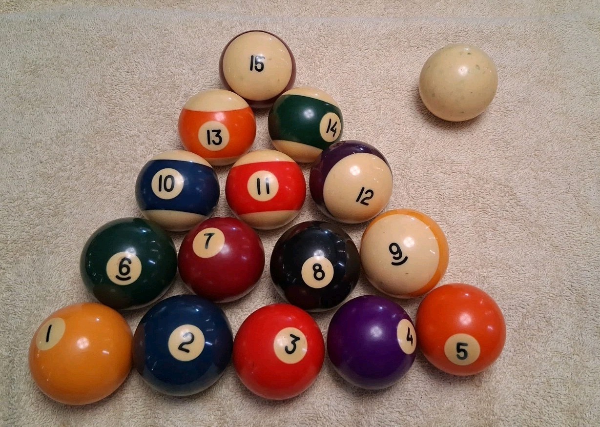 Used Billiard Balls 2.25 inch w/ Cue Ball Pool Table Balls