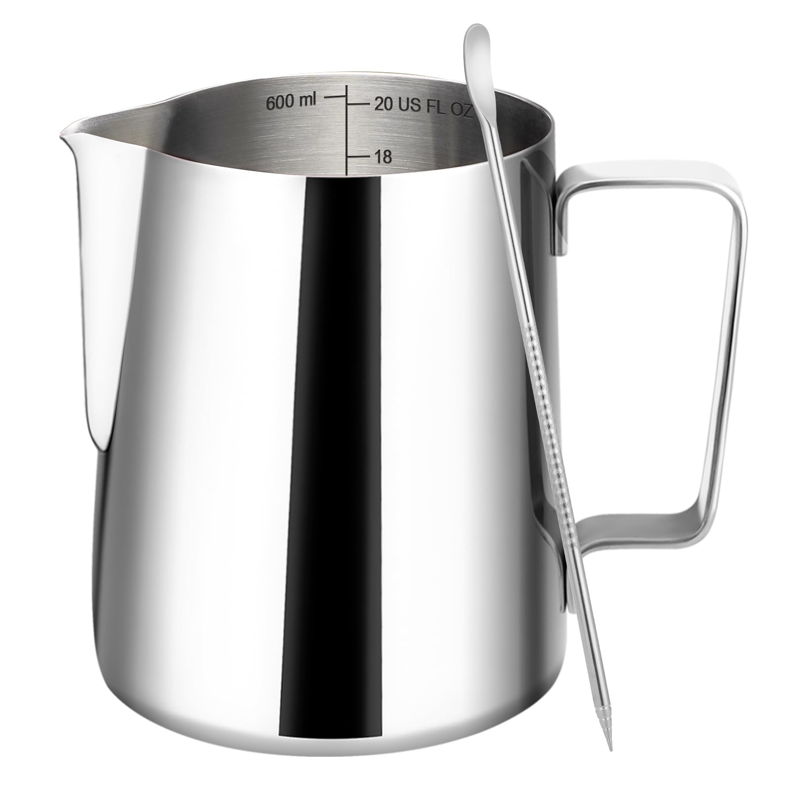 Milk Frothing Pitcher, 20oz Milk Frother Cup with Clear Scale, 304 Stainless ...