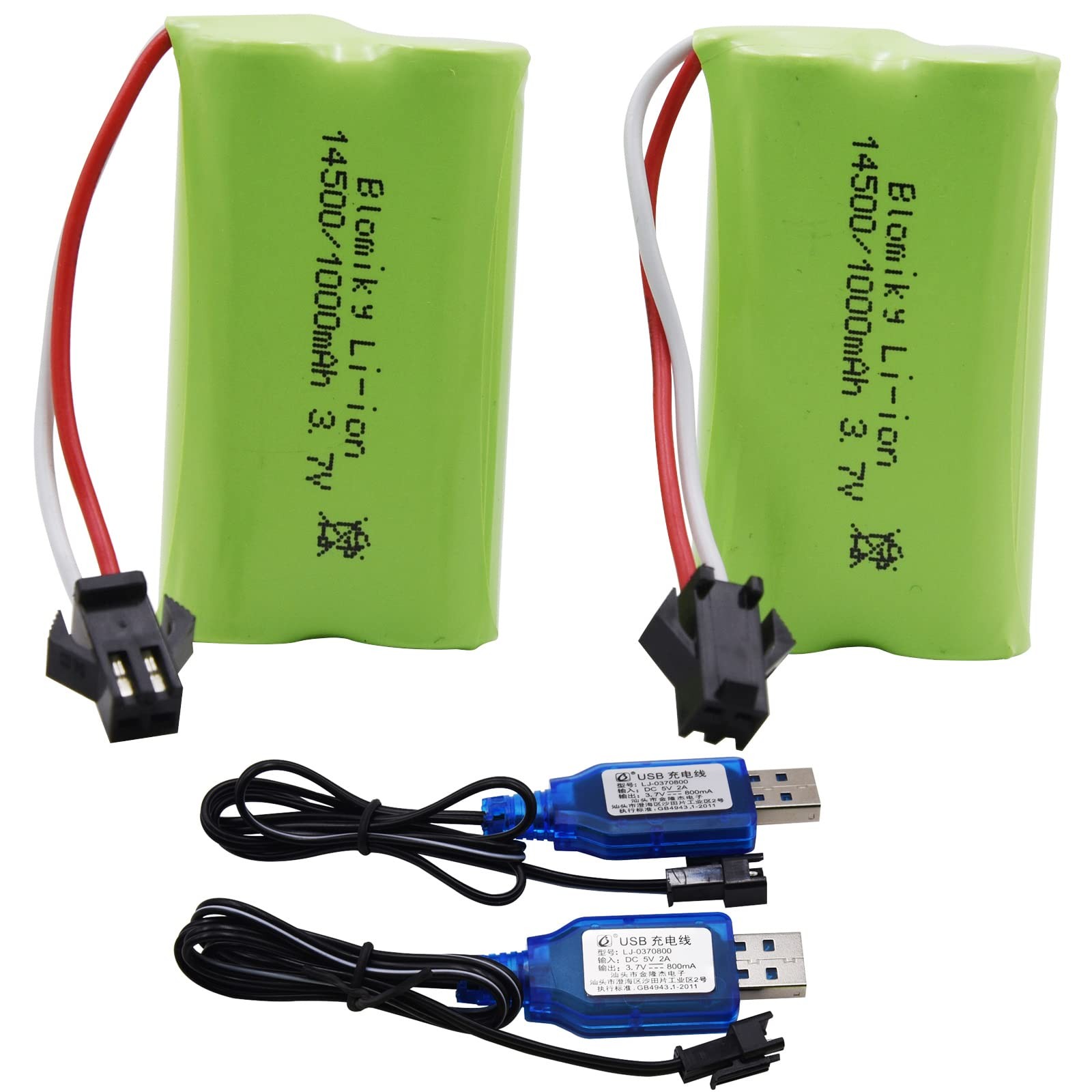 Blomiky 3.7V 1000mAh 2 Pack Lithium-ion Rechargeable Battery with SM-2P Plug...