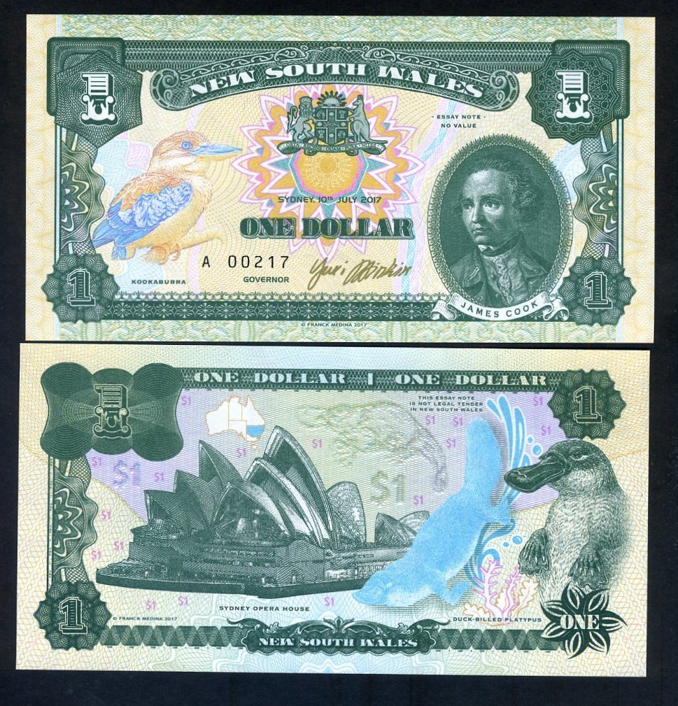 New South Wales, Australia, $1, 2017, Private Issue - Platypus, Sydney Opera F