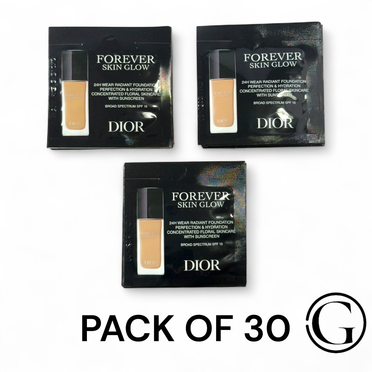 PACK OF 30 CHRISITAN DIOR FOREVER SKIN GLOW 24 H WEAR FOUNDATION 2.5N SAMPLE