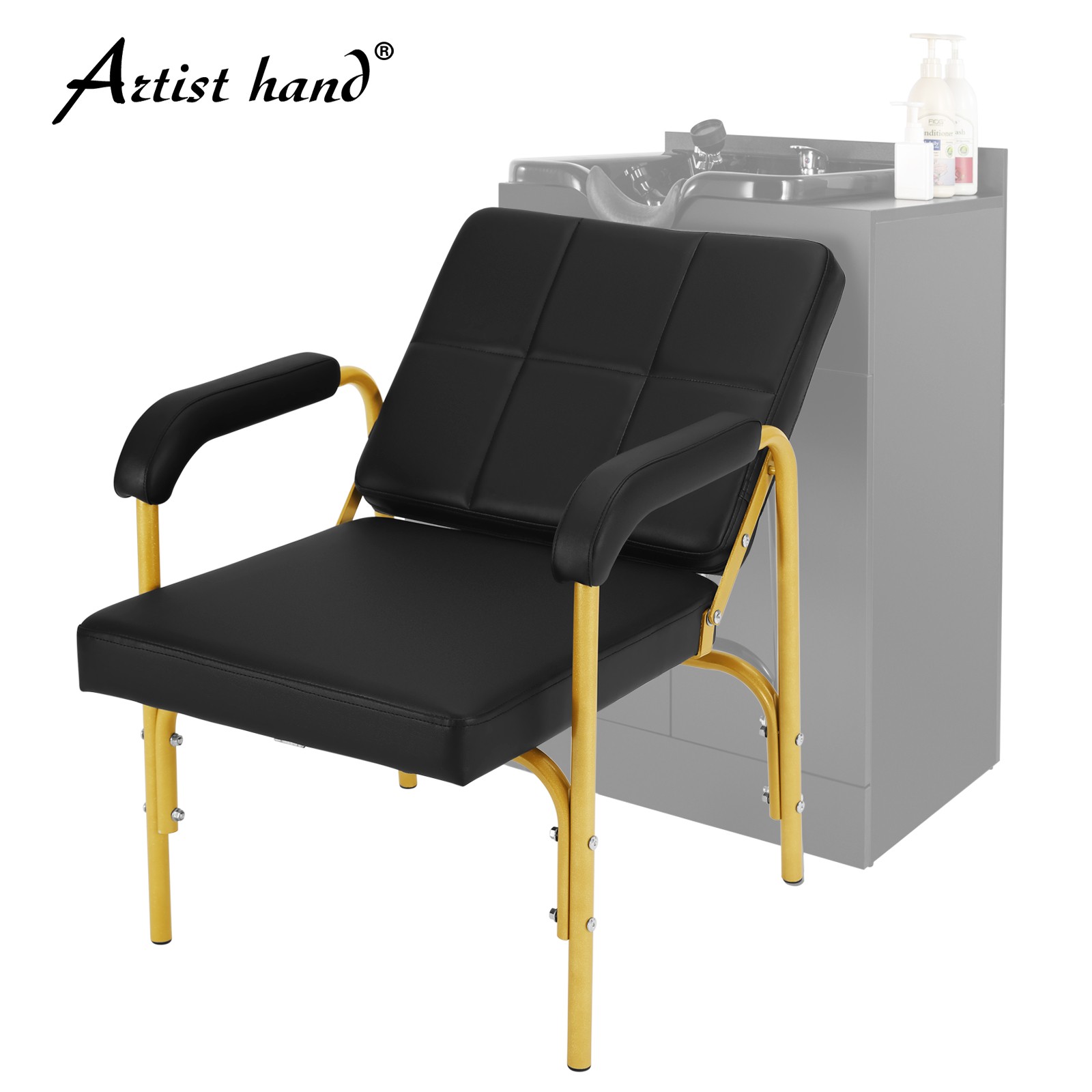 New Black+Gold HeavyDuty Reclining Barber Shampoo Chair Salon Spa Beauty Styling