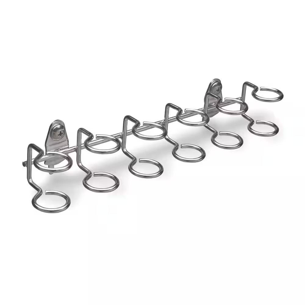 9 In. W Stainless Steel Multi-Ring Tool Holder for 1/8 In. and 1/4 In. Pegboard
