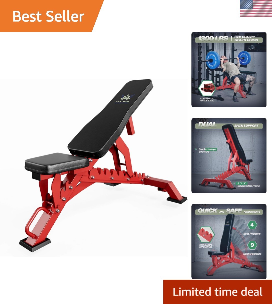 Versatile Adjustable Workout Bench, 32 Positions for Strength Training & Comfort