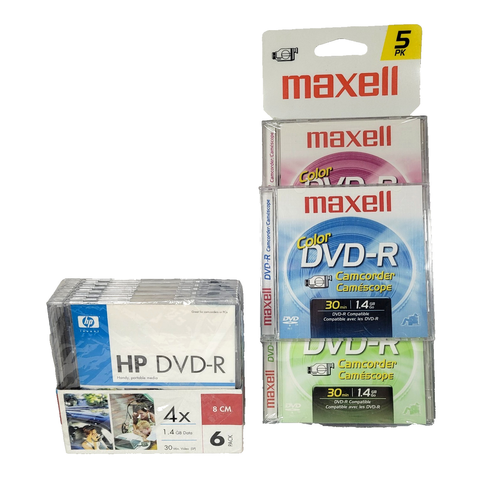 Lot of 11 Brand New Maxell & HP Camcorder DVD-R With Case 30 Minute 1.4 GB New