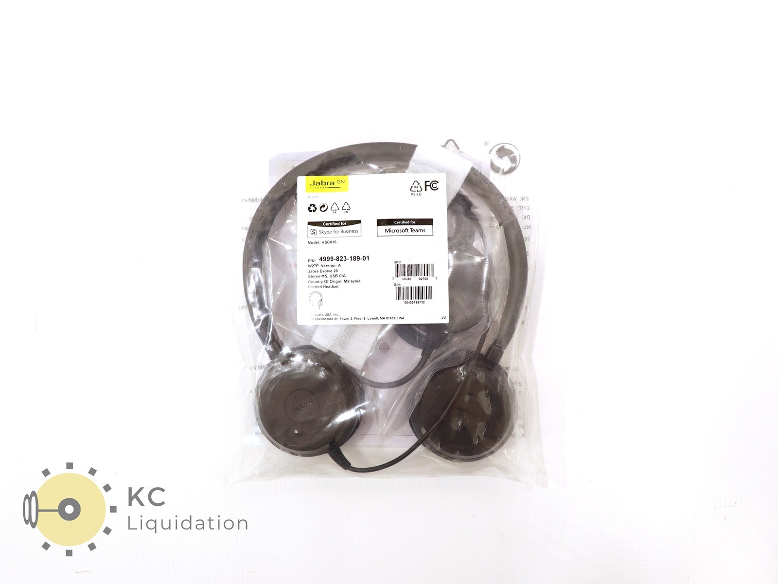 Jabra Evolve 20 W27P Version A HSC016 USB Black Wired Headset 4999-823-180-01