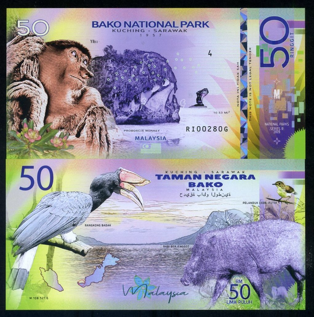 Malaysia, Bako National Park, Sarawak, 50 Ringgit, Private Issue Polymer, 2019 F