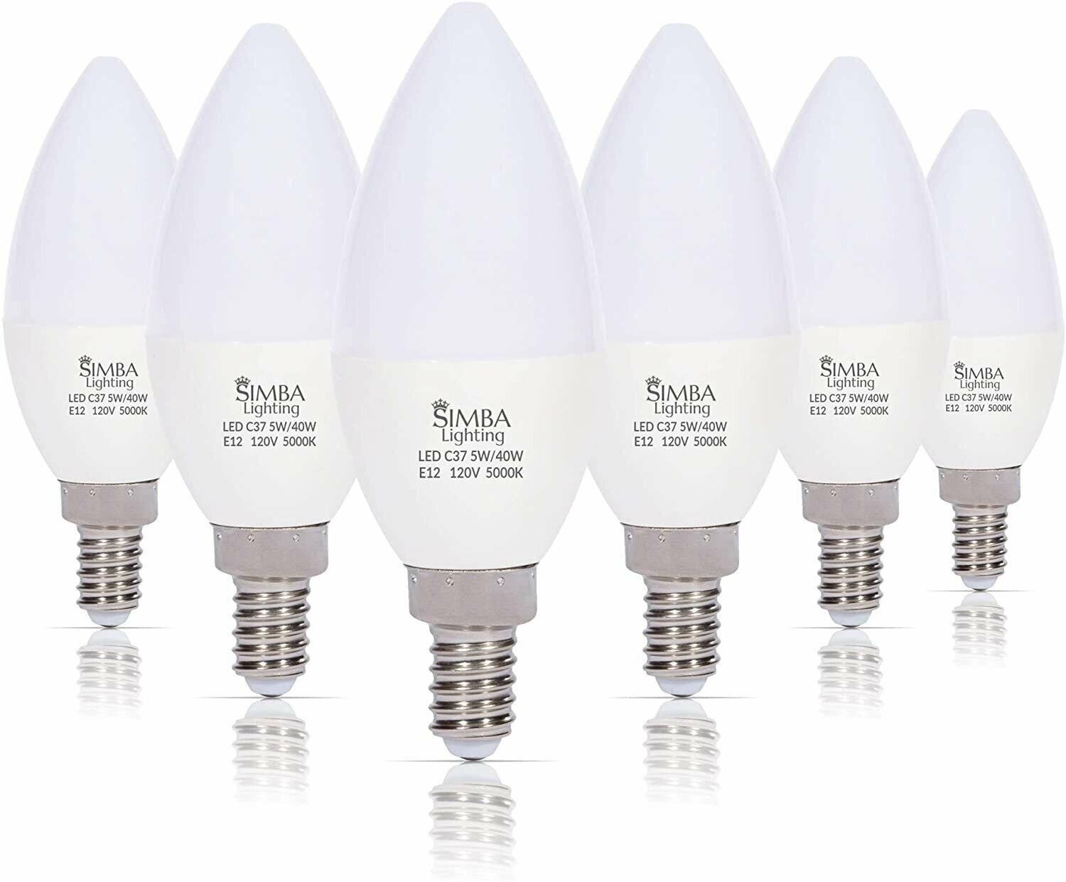 [6 Pack] LED Candelabra B11 C37 Bulbs 5W 40W Replacement 120V E12 5000K Daylight