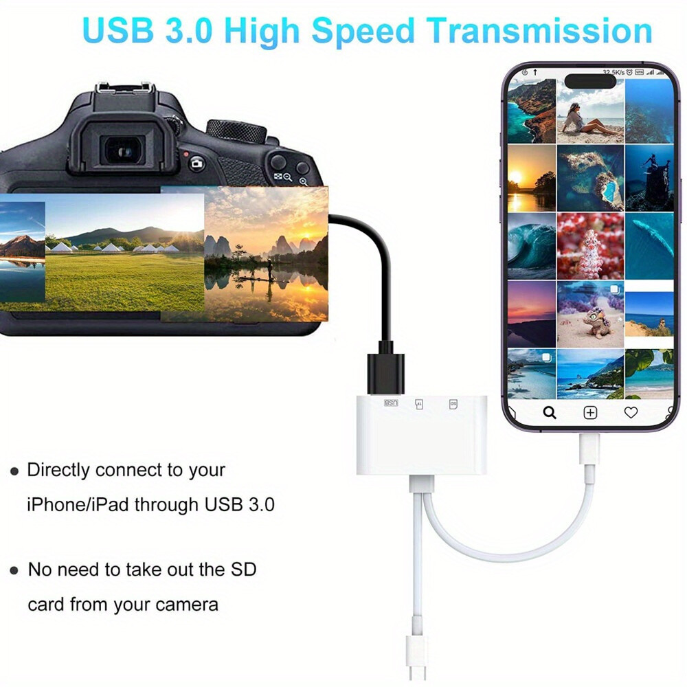 4-in-1 USB3.0 SD/TF Card Reader for iPhone/iPad/Android/PC OTG Adapter plug&play