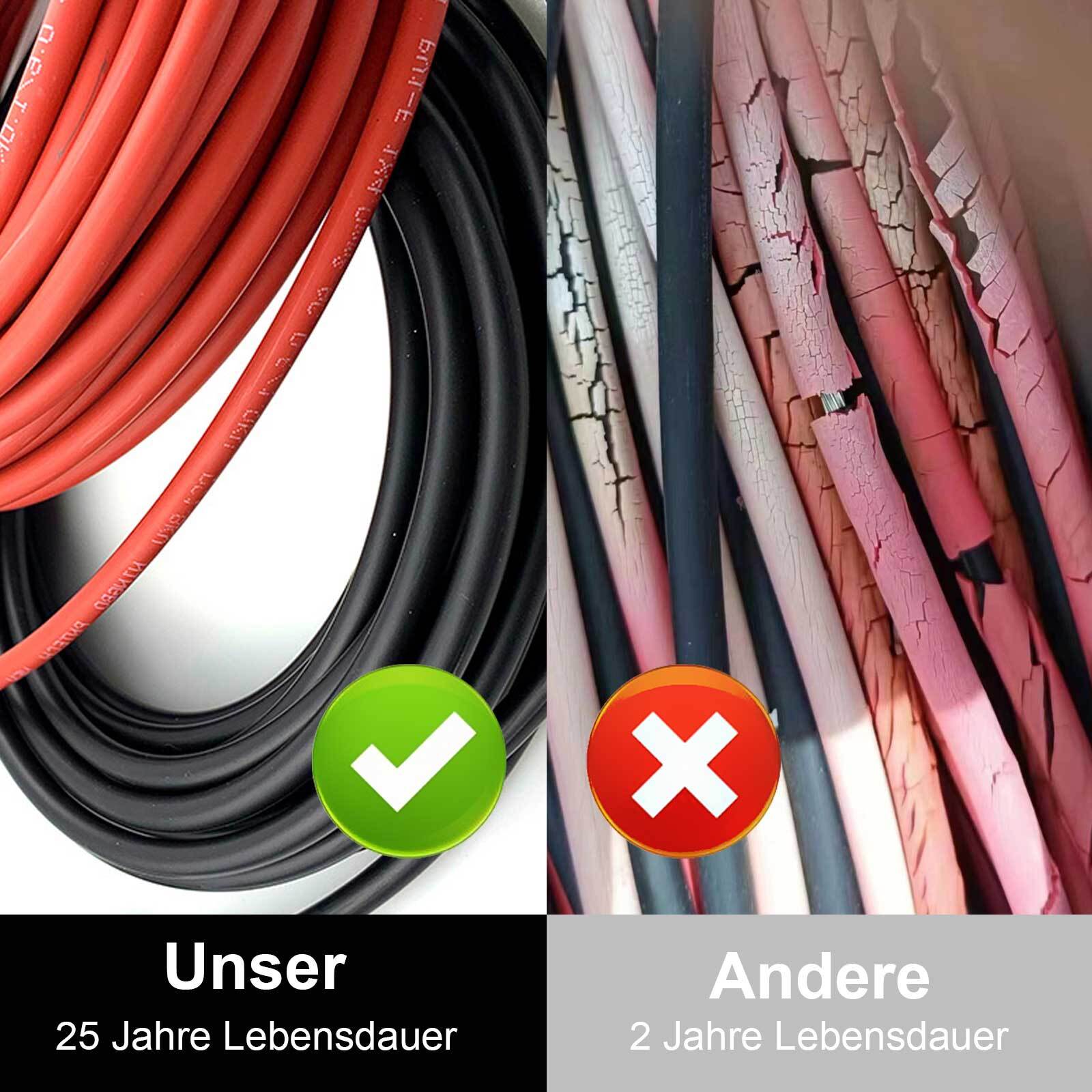 1 Pair Solar Panel Battery Extension Cables 10AWG Solar Panel Cables Black+Red
