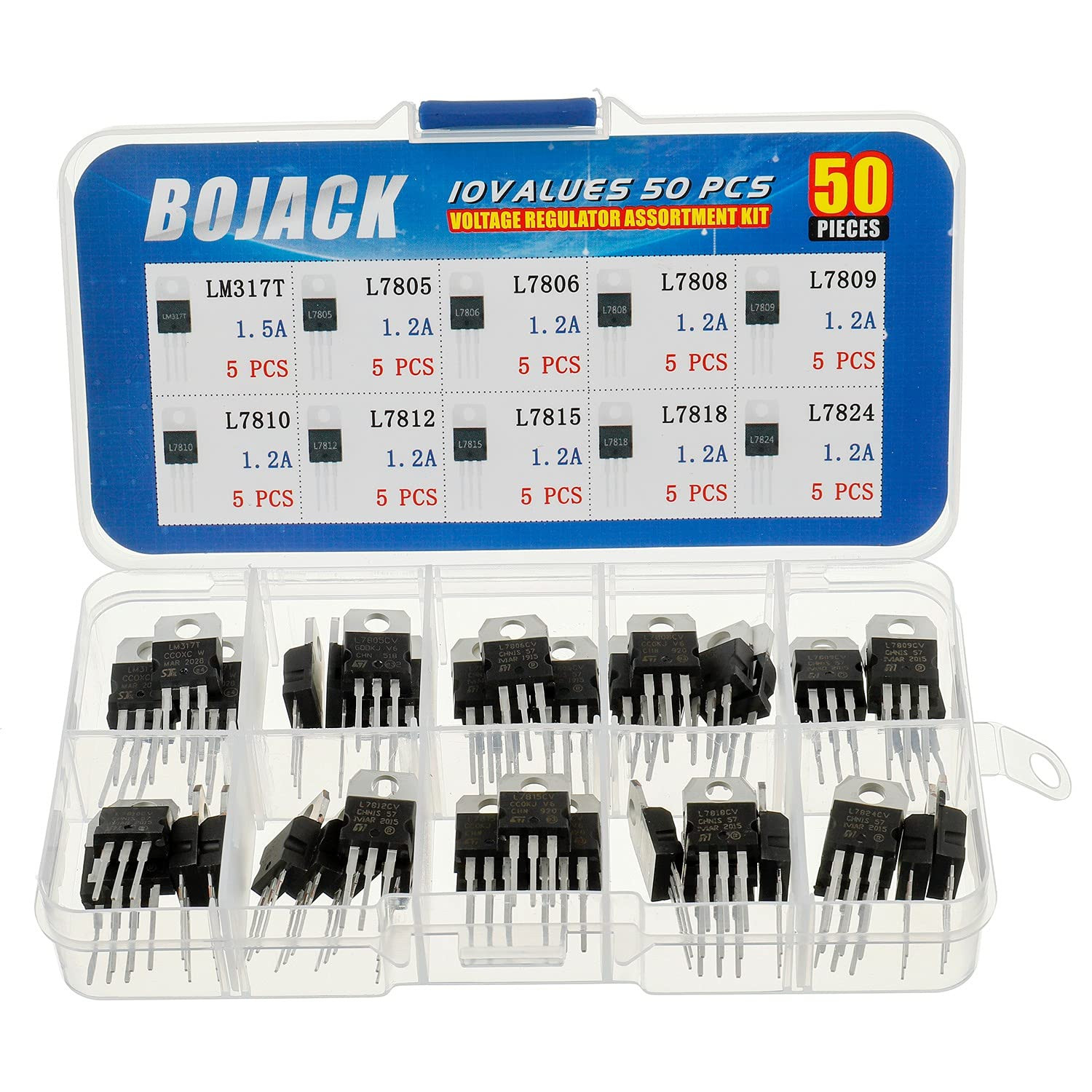 BOJACK 10 Values 50 Pcs LM317 L7805 L7806 L7808 L7809 L7810 L7812 L7815 L7818 L7
