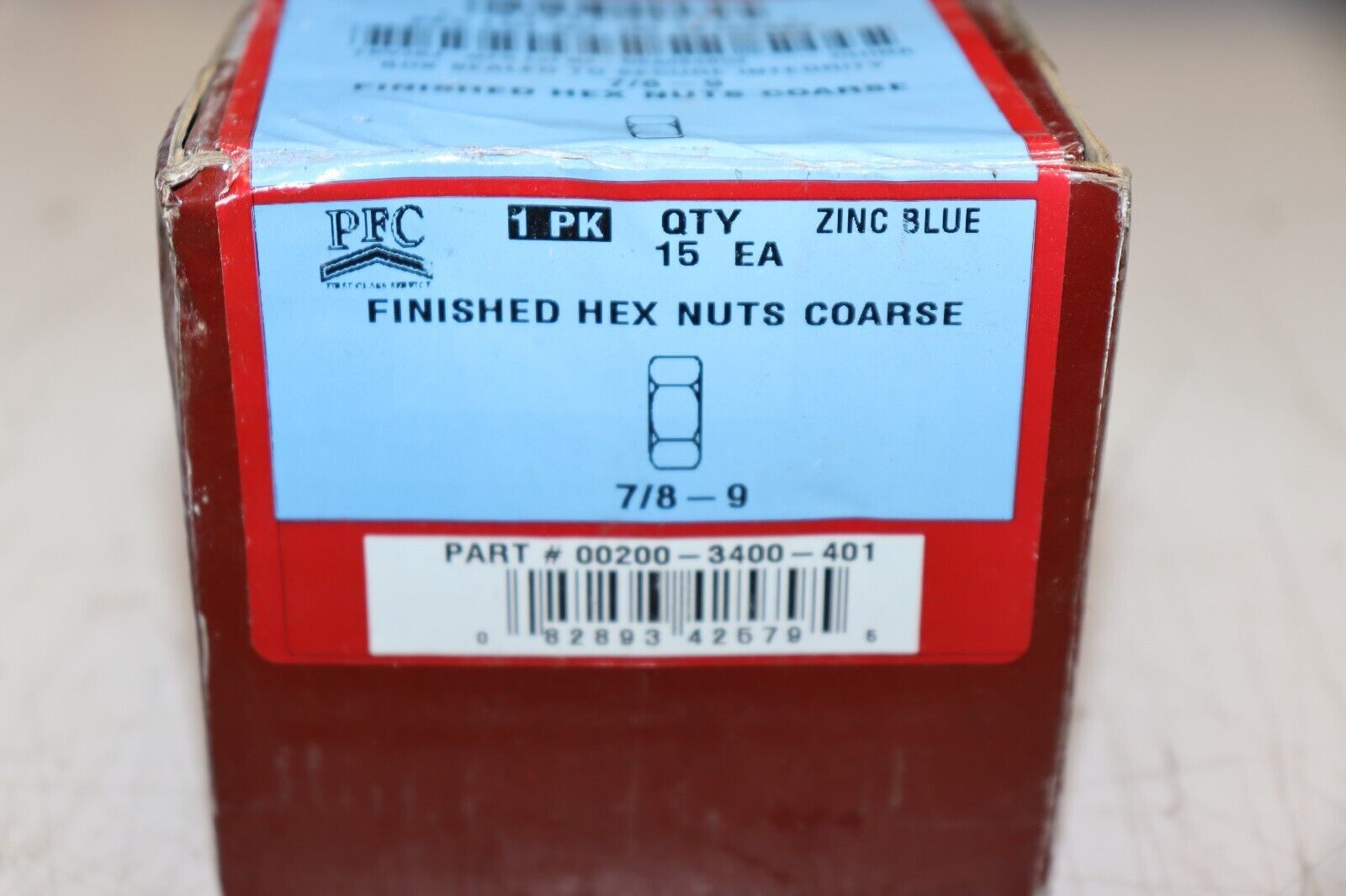 Hex Nut: 7/8"-9 Thread, Grade 2, Zinc Plated, 15 Pack, 2FE91