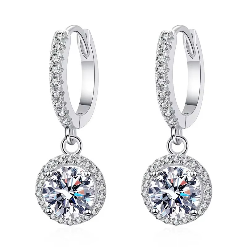 Lab Created 1Carat Moissanite 925 Sterling Silver  round Earrings Gift for Women