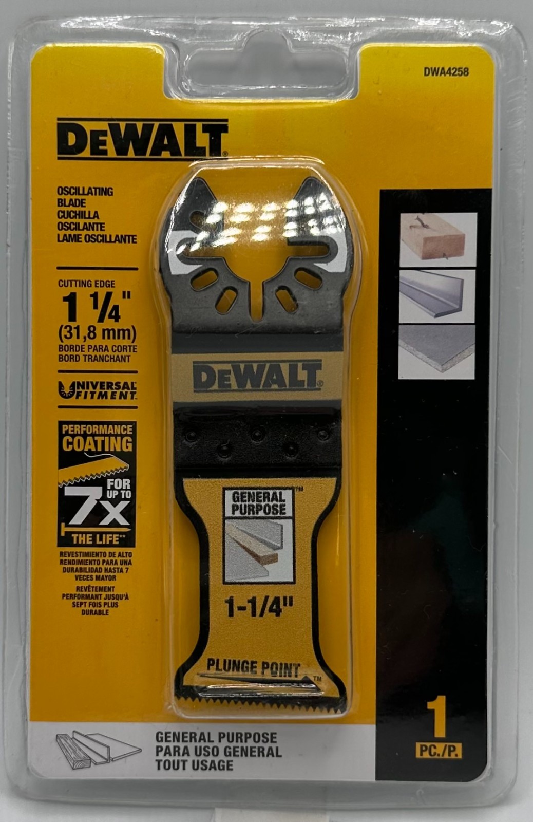 Dewalt General Purpose 1-1/4 Inch Oscillating Blade 1 Pack - DWA4258 - New