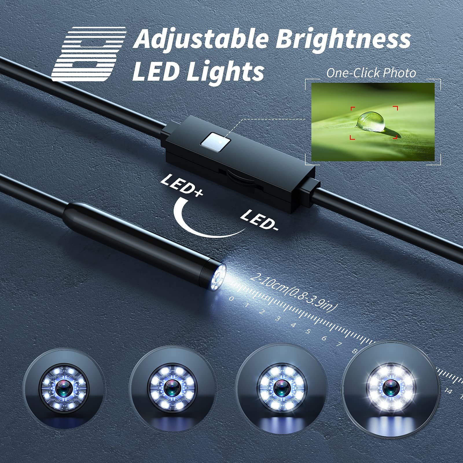 Endoscope Camera with Light, 1920P HD Borescope Tools with 8 Adjustable LED L...