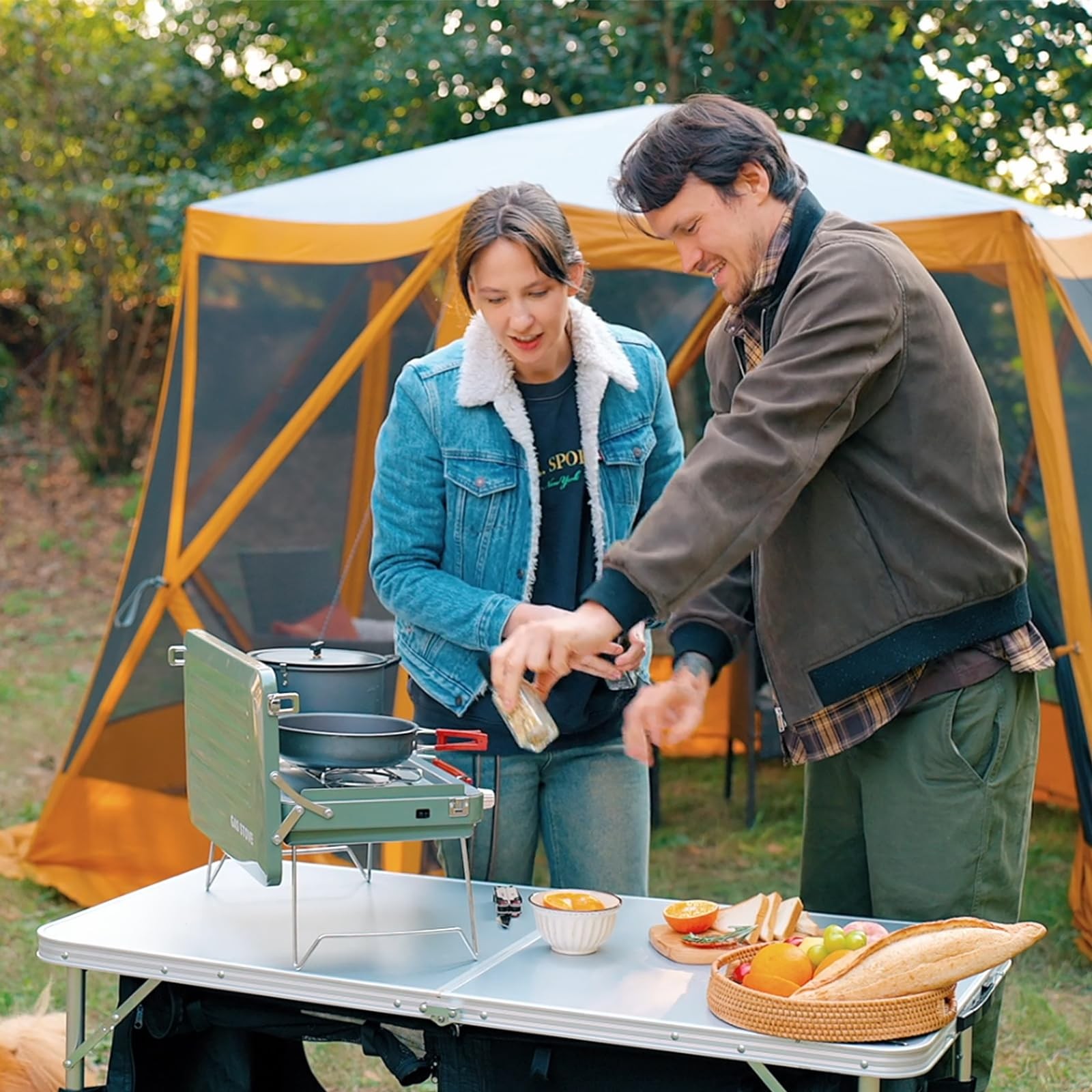 Folding Camping Table with Storage, 4 ft * 2 ft Aluminum Composite Desktop & ...