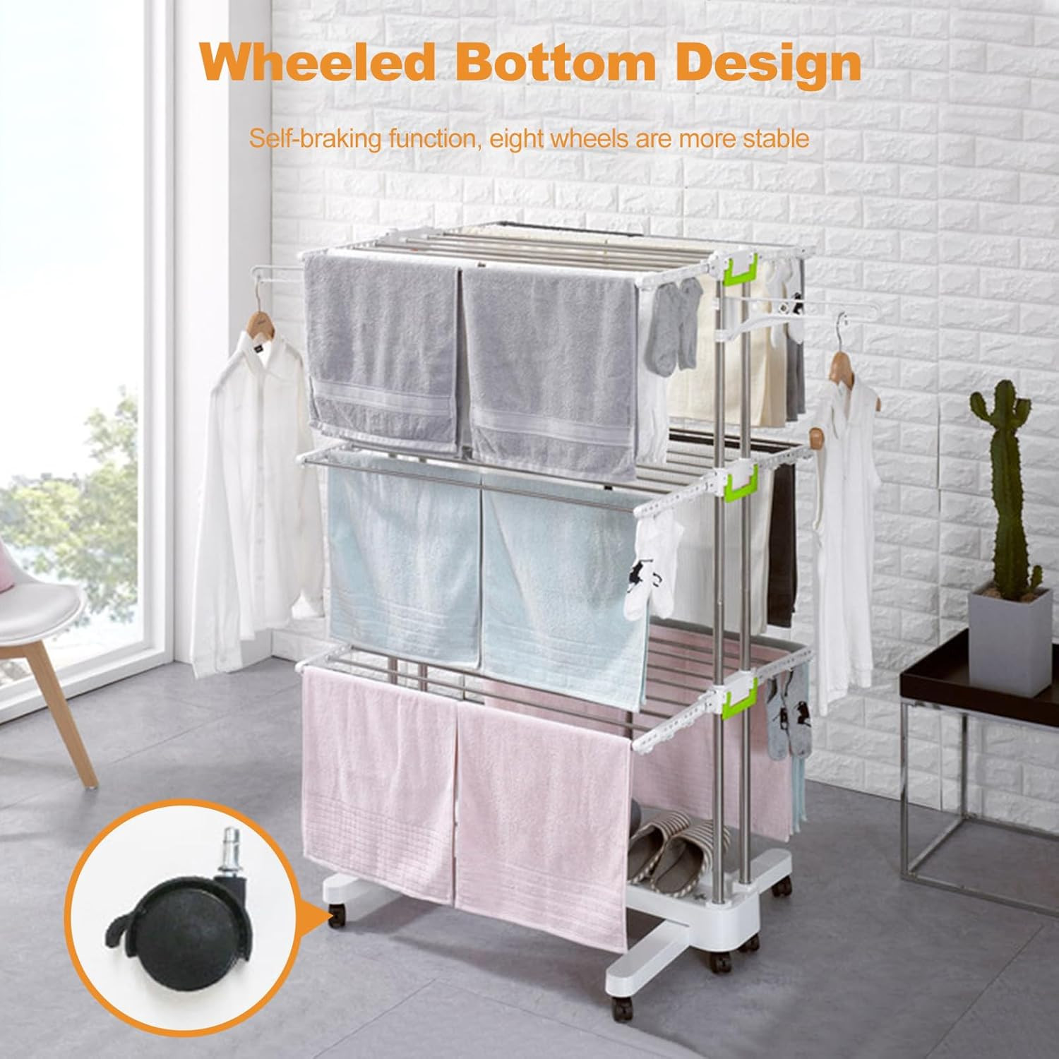 4-Tier Foldable Clothes Drying Rack with Wheels for Indoor & Outdoor Use