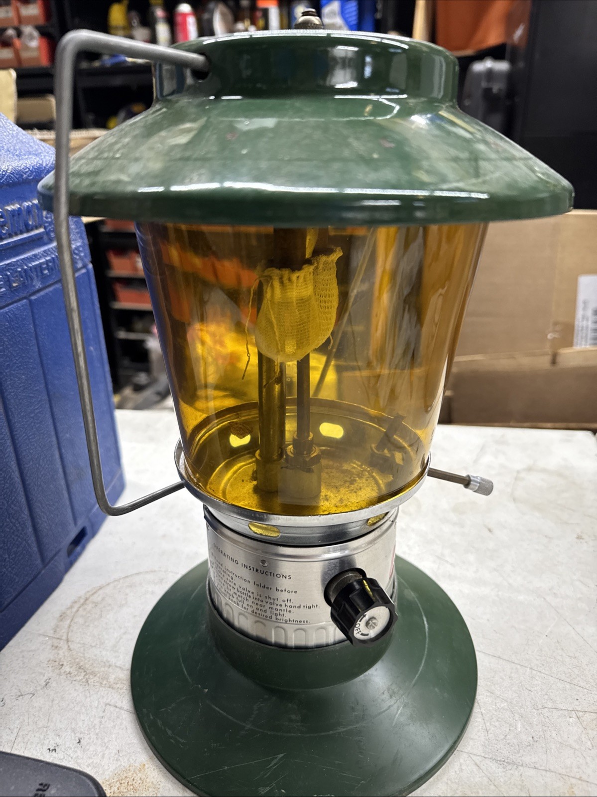 Vintage Coleman Propane Camping Lantern Model 5114 With Amber Globe Working Case