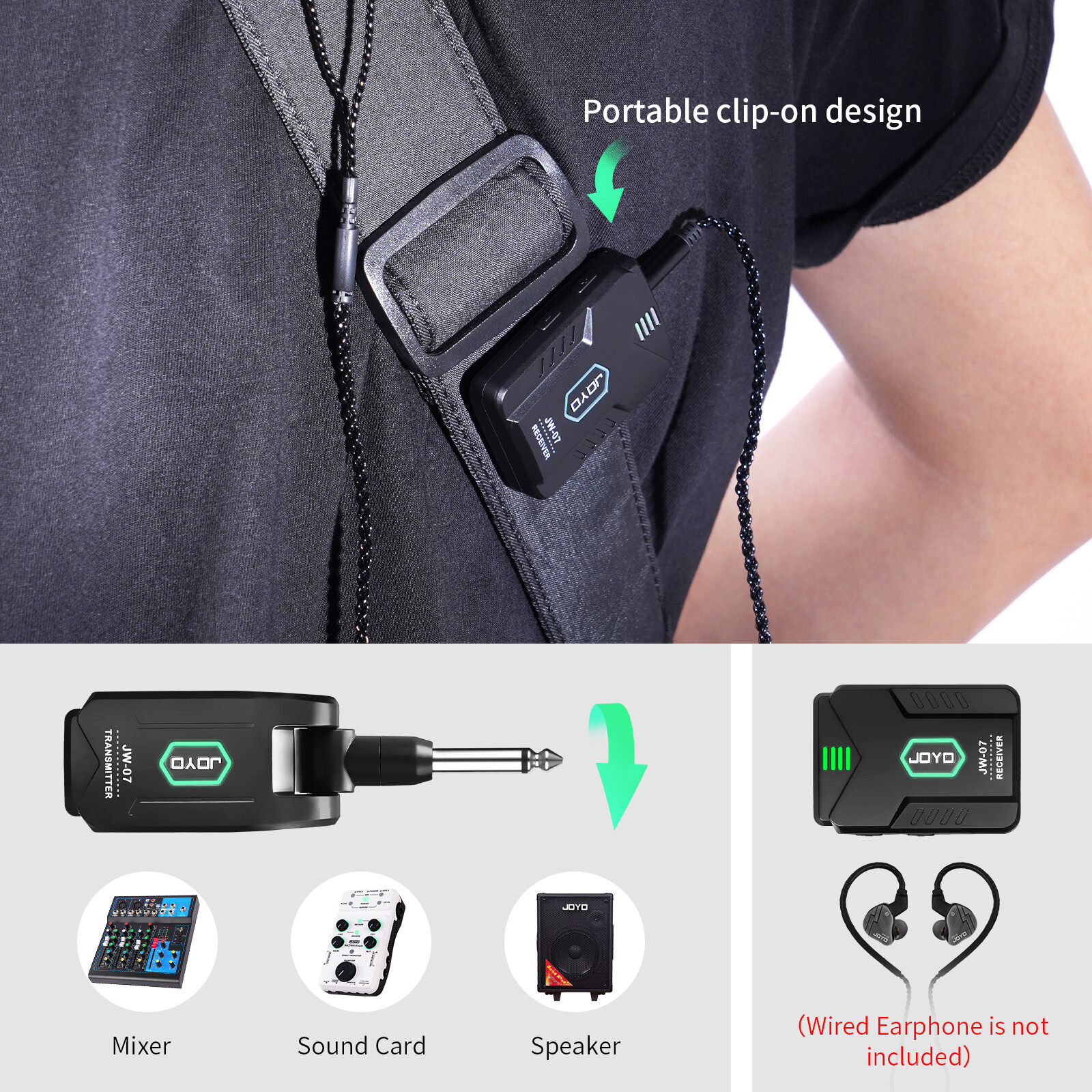 JOYO 2.4G Wireless in Ear Monitor System Auto Pairing Stereo Transmitter Receive