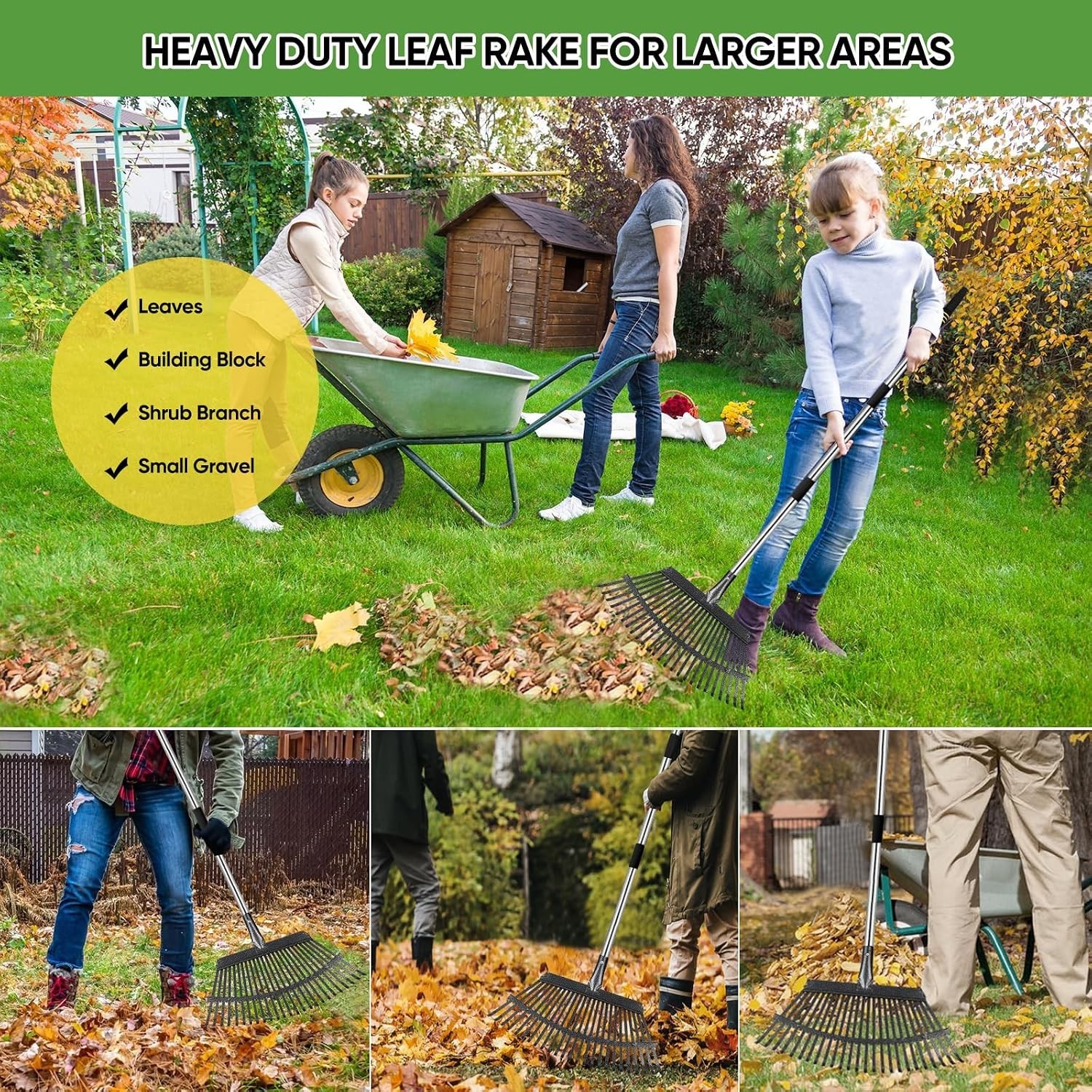 Durable 6FT Leaf Rake with 25 Tines – Adjustable, Ergonomic, and Easy to Store