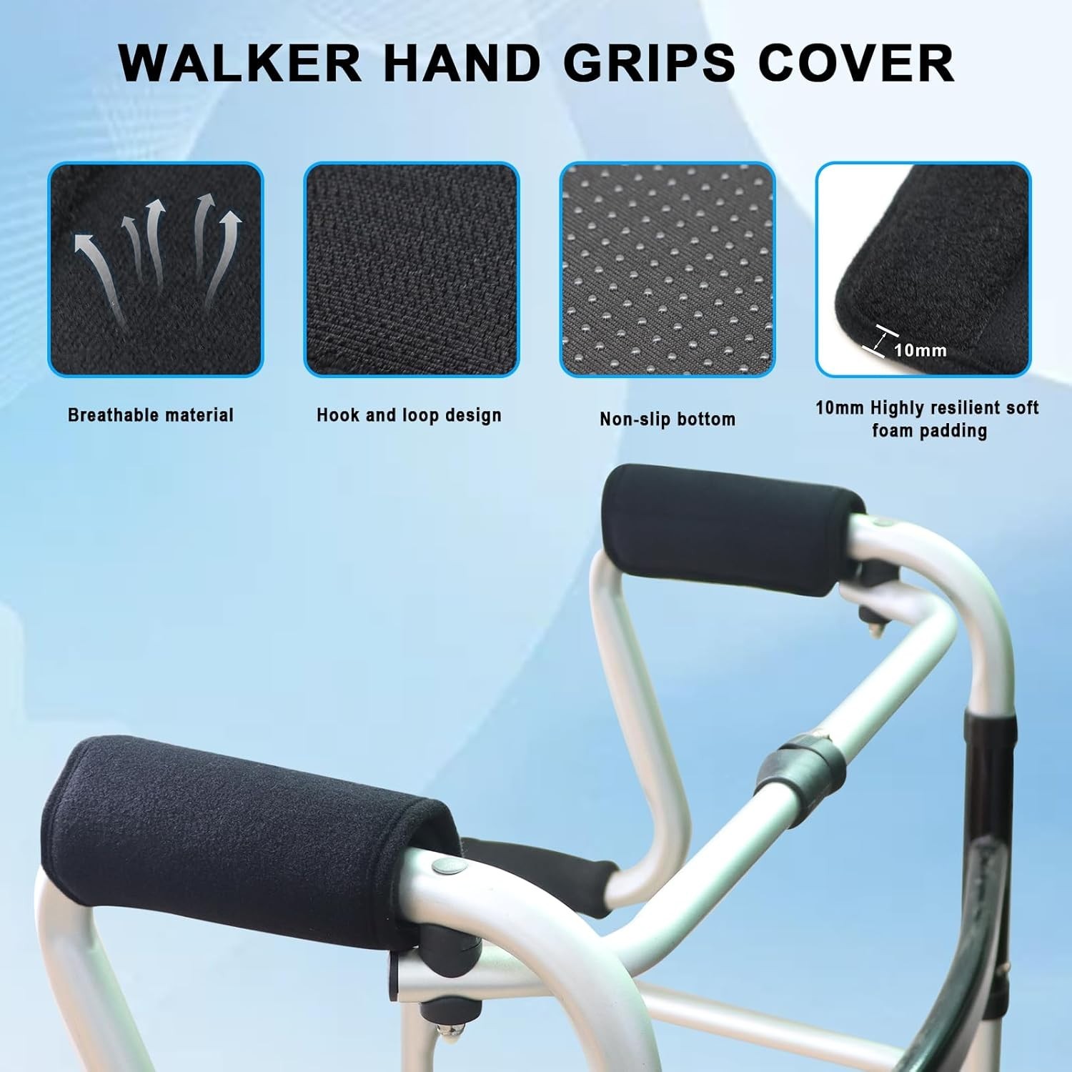 2 Pack Walker Handle Cushions - Walker Grip Covers Pads - Padded Hand Grip Co