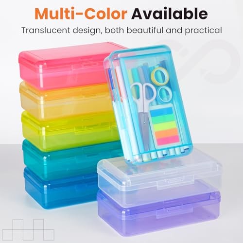 Double Layer Pencil Box, Large Hard Pencil Case Organizer, Clear Plastic Blue
