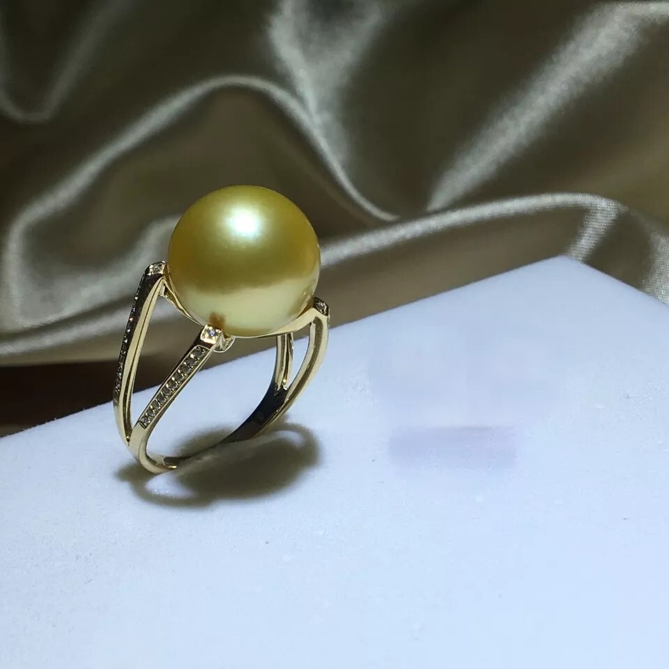 Gorgeous AAAAA 10-11mm ROUND Genuine Natural South Sea Golden Pearl Ring 925s.