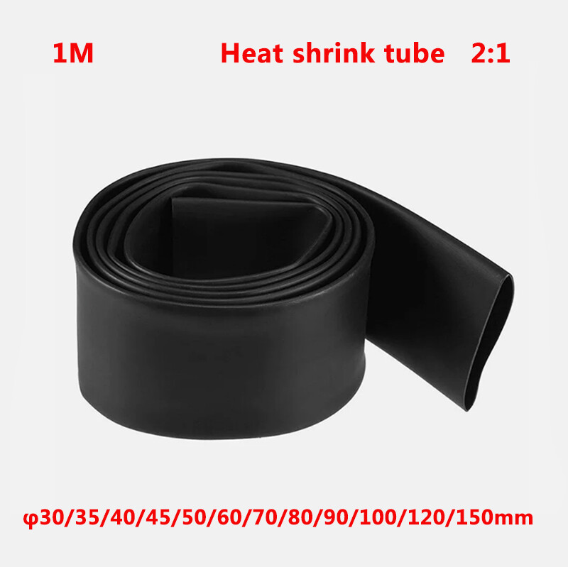 1x 30/35/40/45/50/60/70/80/90-150mm Heat Shrink Tubing 2:1 of Flat Size Black 1M