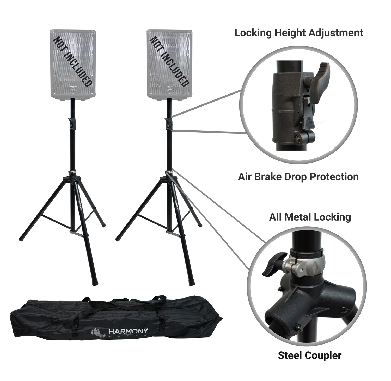 Harmony Audio A-DSBA Pro DJ Tripod Speaker Stand Pair Button Air Brake Lowering